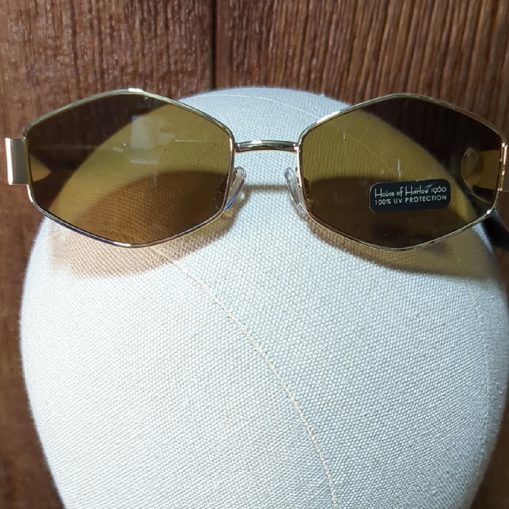 House Harlow Sunglasses 100% uv Protection Hexagon Tortoise Shell Gold ColorNWT